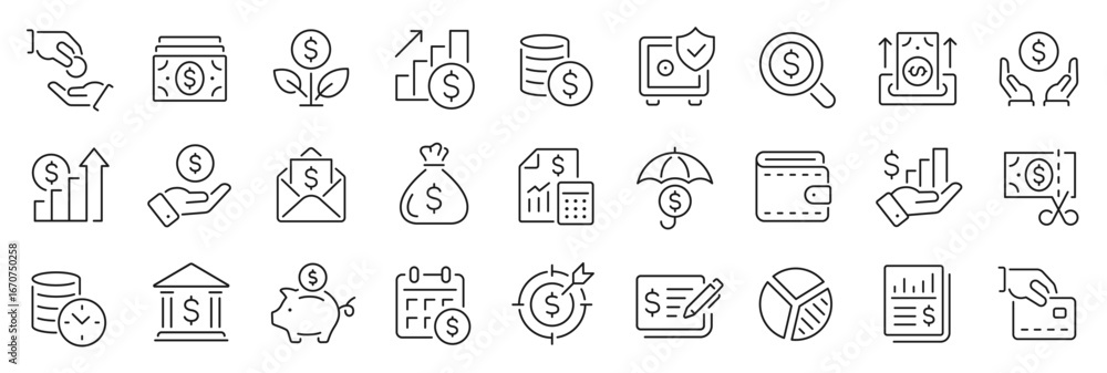 Income line icon set. Profit, earning, money, tax, salary, wage, pay, accounting - stock vector. Income line icon set. Profit, earning, money, tax, salary, wage, pay, accounting - stock vector.