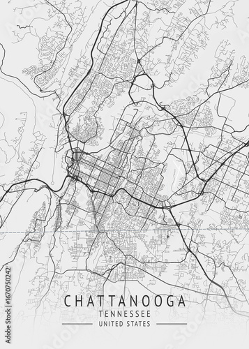 Chattanooga - Tennessee - US Gray Map Art