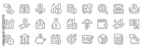 Income line icon set. Profit, earning, money, tax, salary, wage, pay, accounting - stock vector.