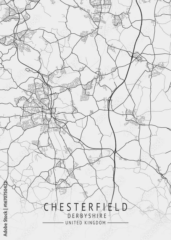 Obraz premium Chesterfield - Derbyshire UK Gray City Map_045