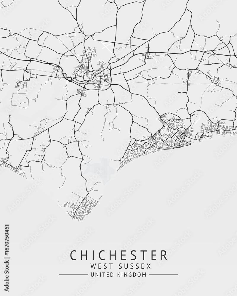 Obraz premium Chichester - West Sussex UK Gray City Map
