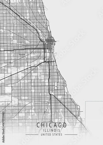 Chicago - Illinois - US Gray Map Art