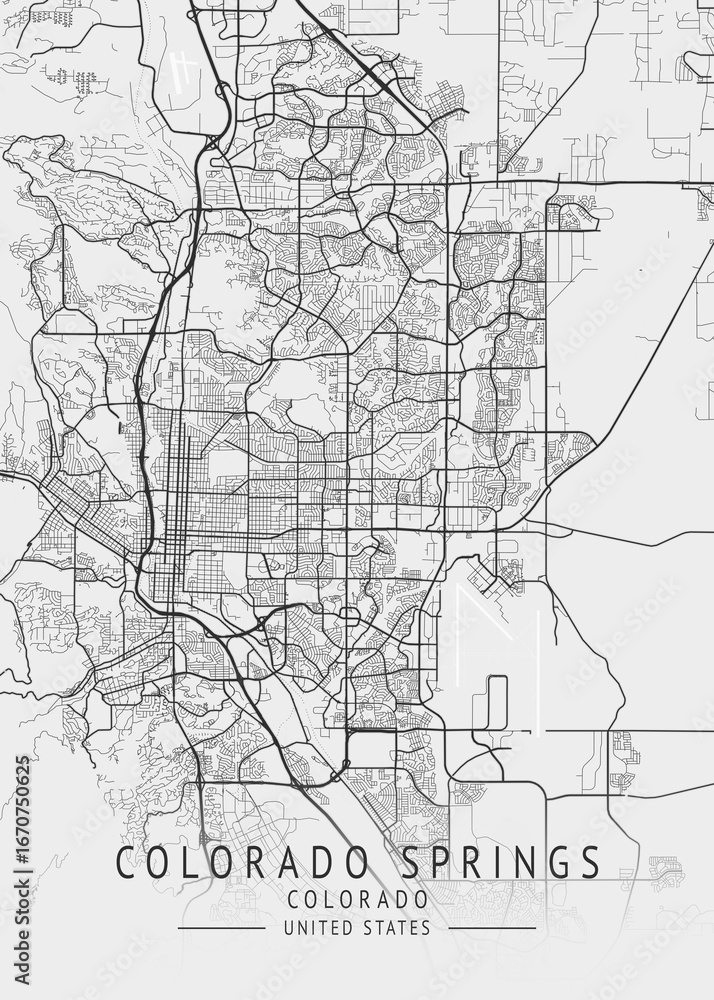 Fototapeta premium Colorado Springs - Colorado - US Gray Map Art