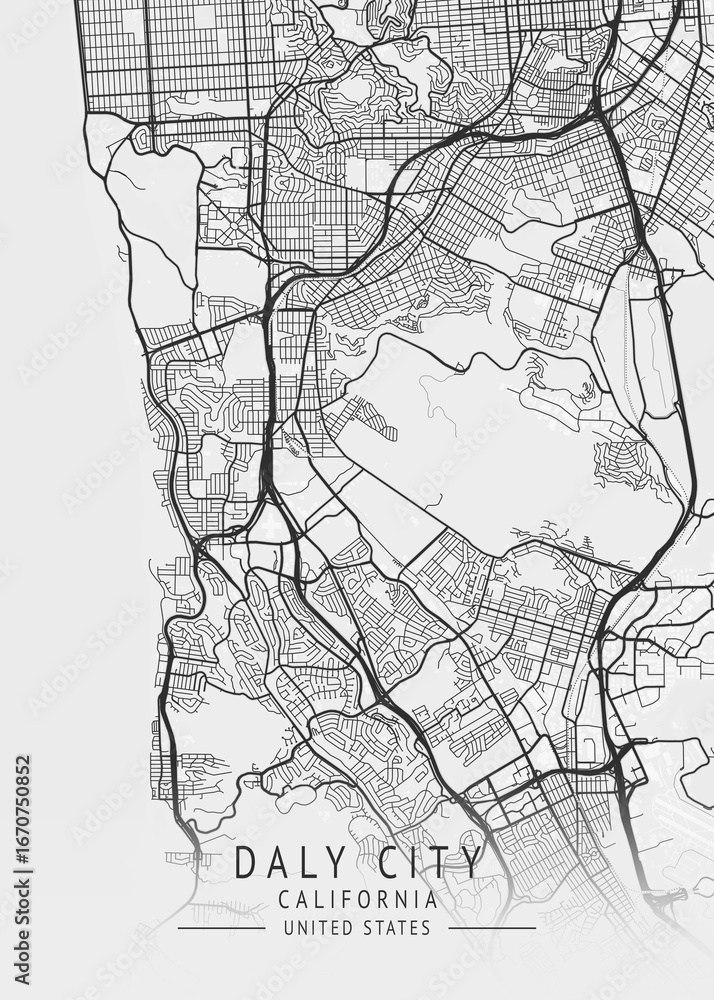 Obraz premium Daly City - California - US Gray Map Art