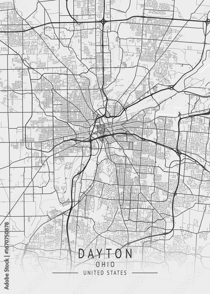 Naklejka premium Dayton - Ohio - US Gray Map Art