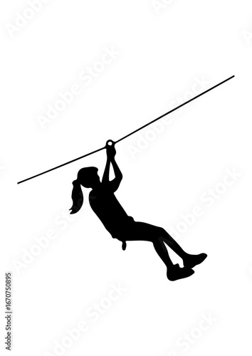 Silhouette of a Person Riding a Zipline