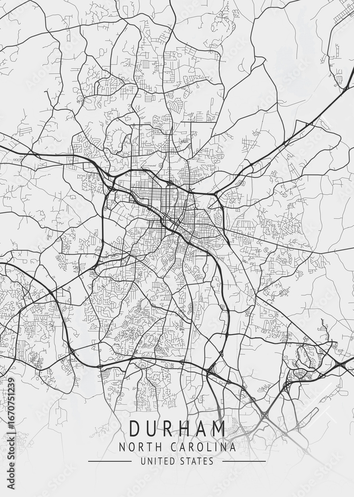 Fototapeta premium Durham - North Carolina - US Gray Map Art