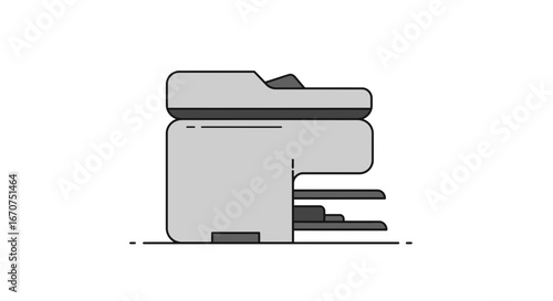 Gray office printer machine copier scanner document printing equipment for business and home usage on transparent background