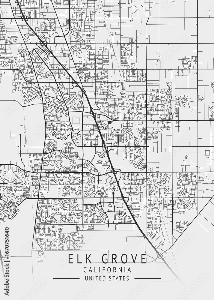 Naklejka premium Elk Grove - California - US Gray Map Art