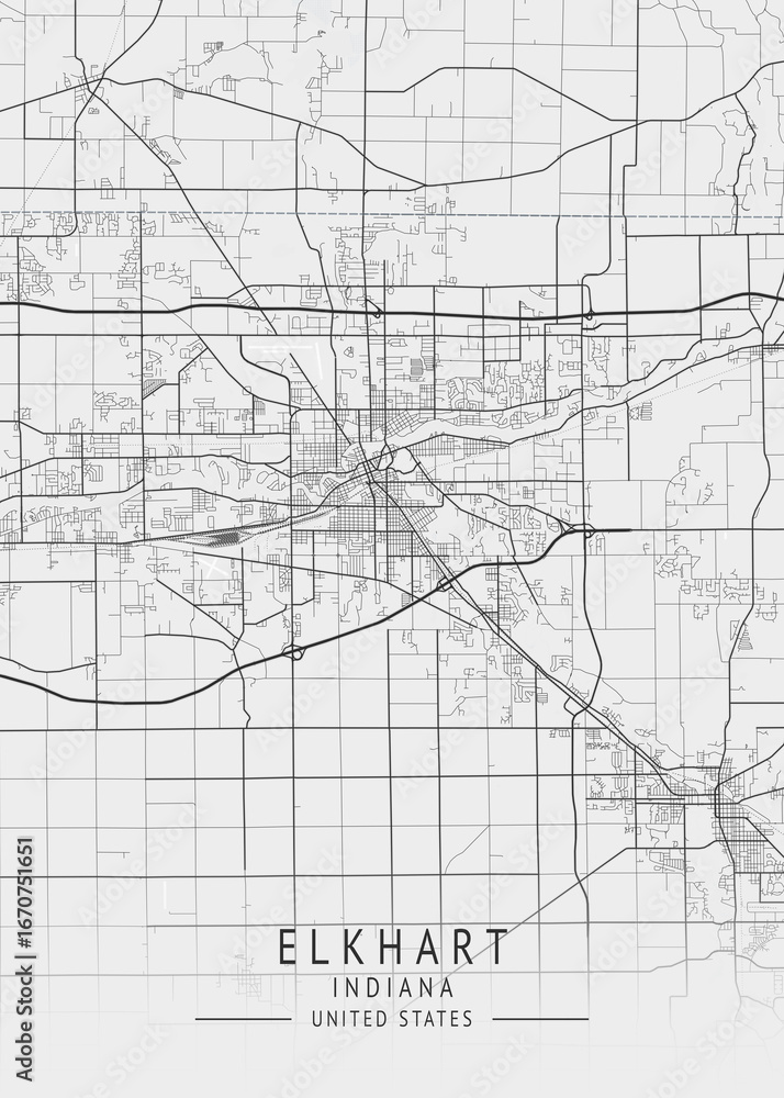 Fototapeta premium Elkhart - Indiana - US Gray Map Art