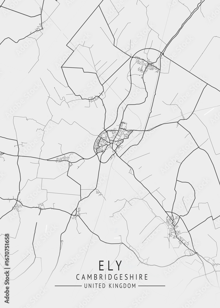 Obraz premium Ely - Cambridgeshire UK Gray City Map_704