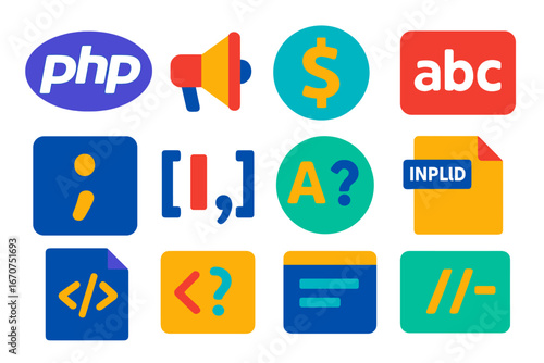 Collection of icons for PHP, HTML, CSS, and other programming languages
