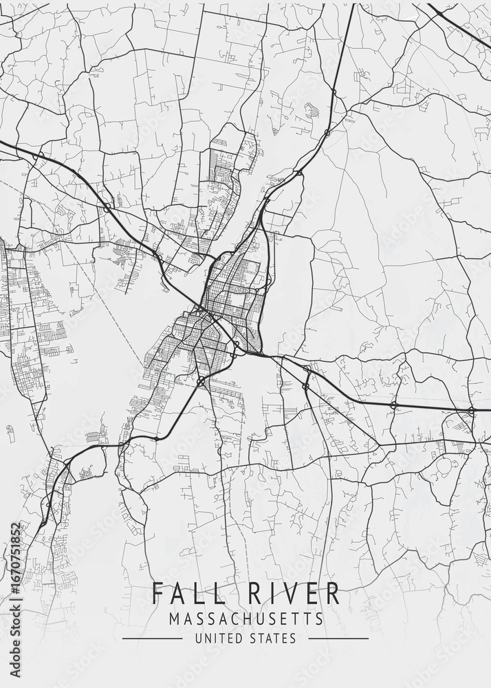 Obraz premium Fall River - Massachusetts - US Gray Map Art
