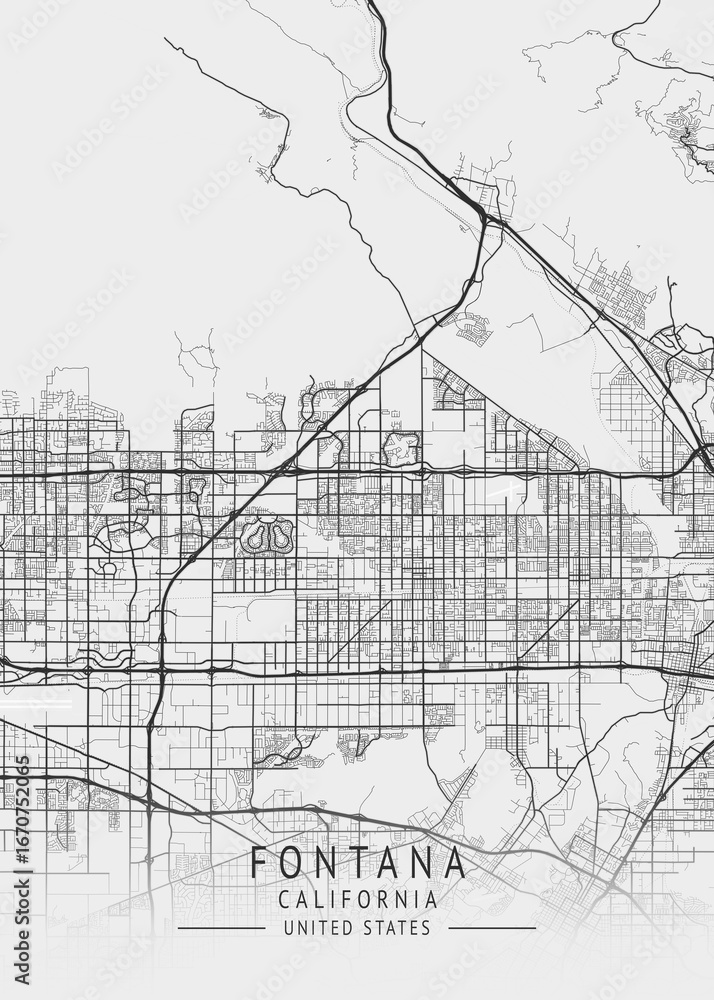 Fototapeta premium Fontana - California - US Gray Map Art
