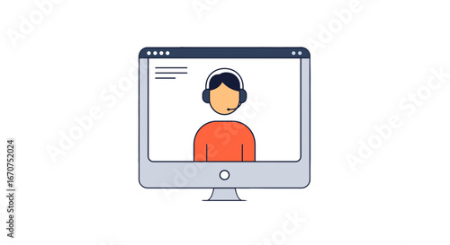 Customer service online support agent on computer screen virtual assistance help desk call center concept on transparent background