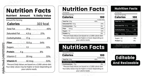 nutrition facts, nutrition facts label, nutrition label, nutrition information, nutrition , editable and resizable vector
