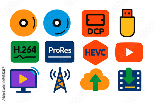 Collection of icons for various electronic devices and software