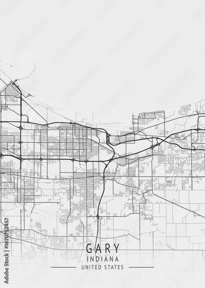 Naklejka premium Gary - Indiana - US Gray Map Art