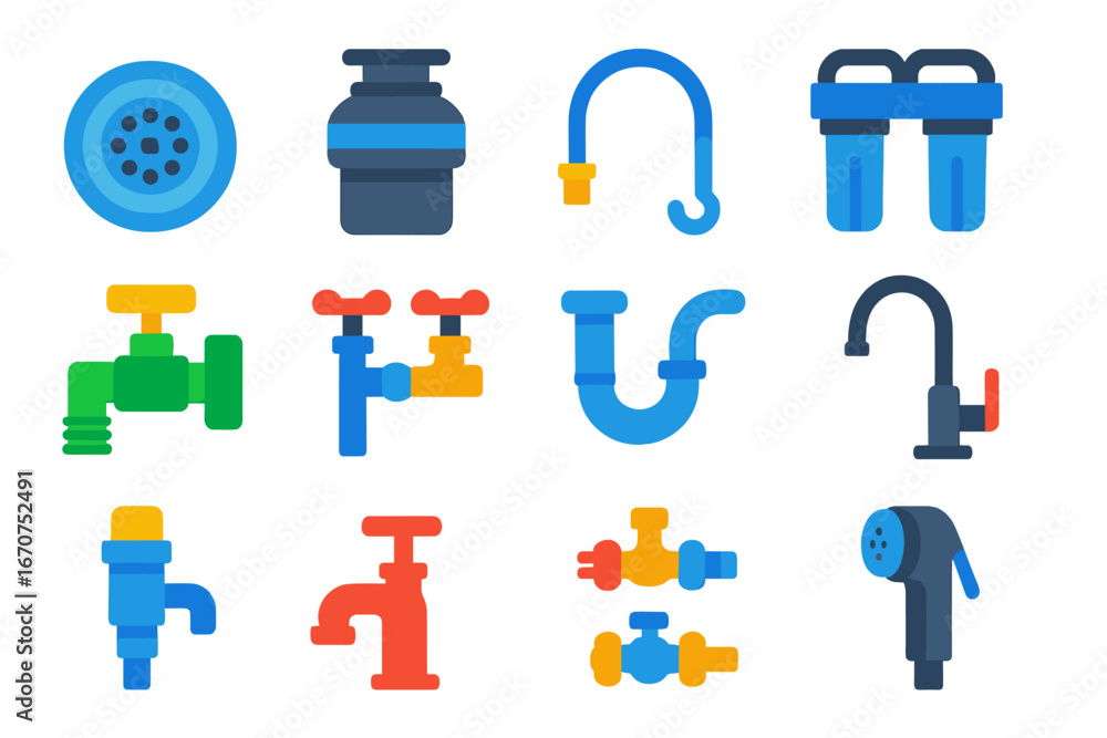Fototapeta premium Collection of blue and yellow icons of plumbing fixtures