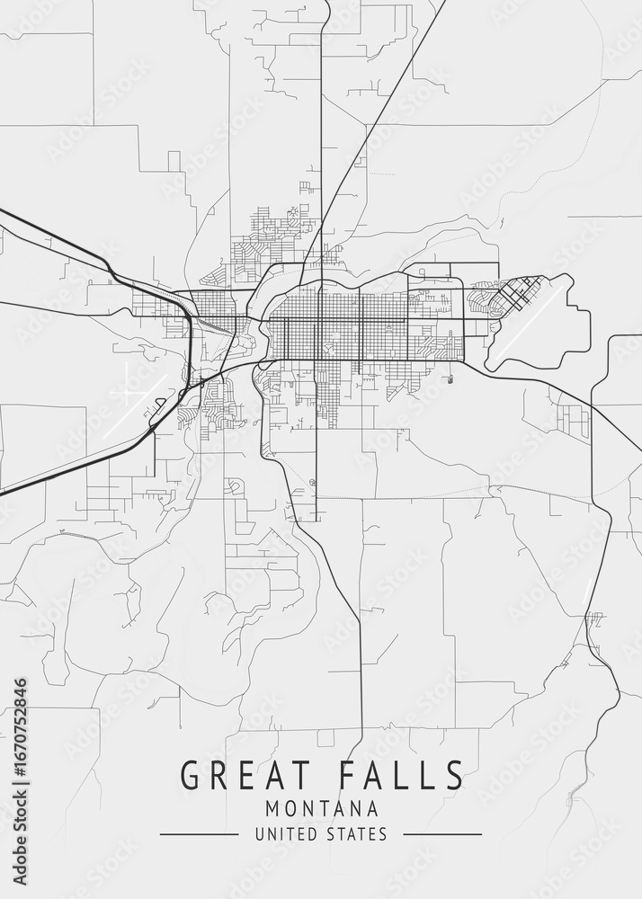 Obraz premium Great Falls - Montana - US Gray Map Art