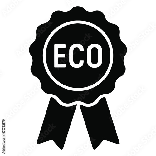 Eco badge icon with ribbon and circular label reading ECO in bold letters on white background