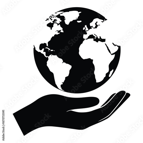 Protecting the planet hand holding a detailed globe silhouette representing global care and environmental responsibility silhouette