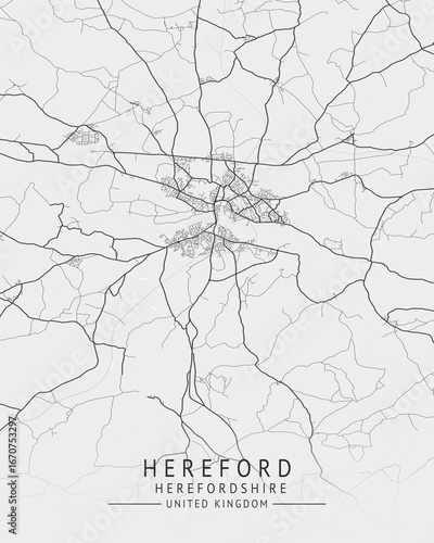 Hereford -  Herefordshire UK Gray City Map