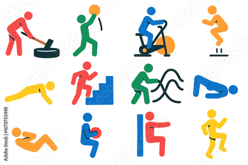 Series of images of people doing various exercises