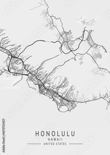Honolulu - Hawaii - US Gray Map Art