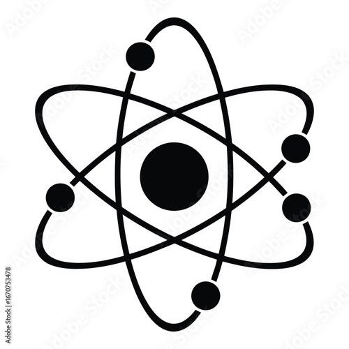 Stylized atomic structure symbol representing science technology and research in a simple graphic. silhouette