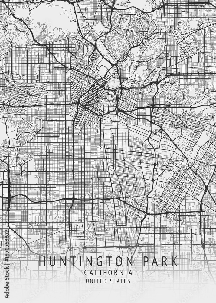 Fototapeta premium Huntington Park - California - US Gray Map Art