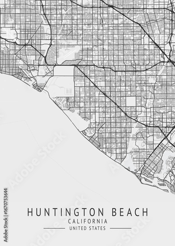 Huntington Beach - California - US Gray Map Art