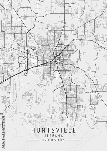 Huntsville - Alabama - US Gray Map Art