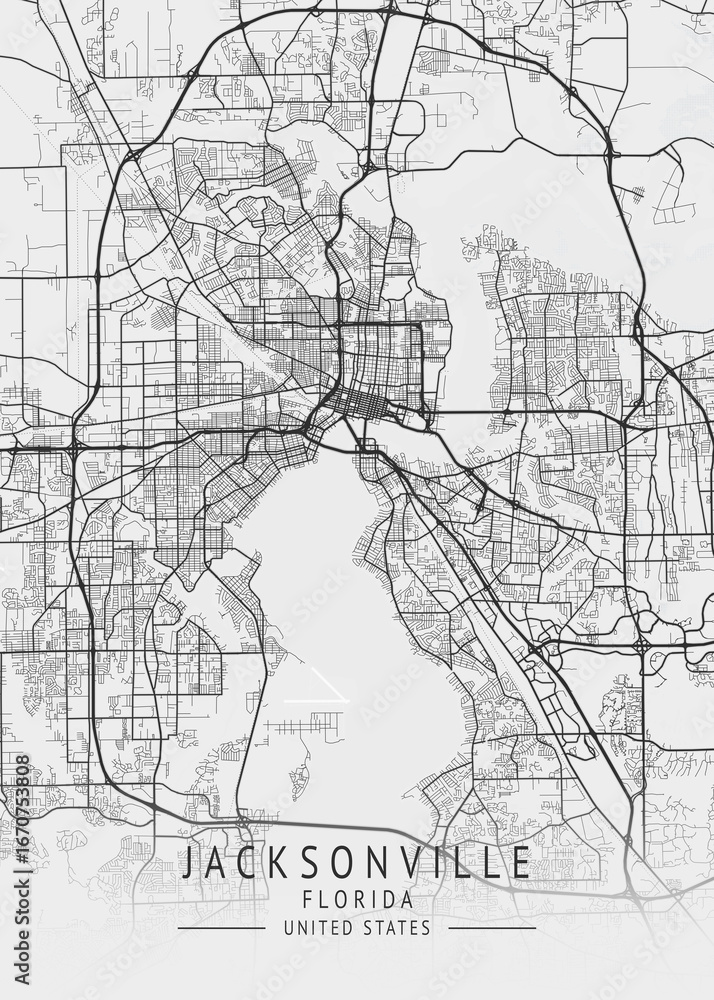 Fototapeta premium Jacksonville - Florida - US Gray Map Art