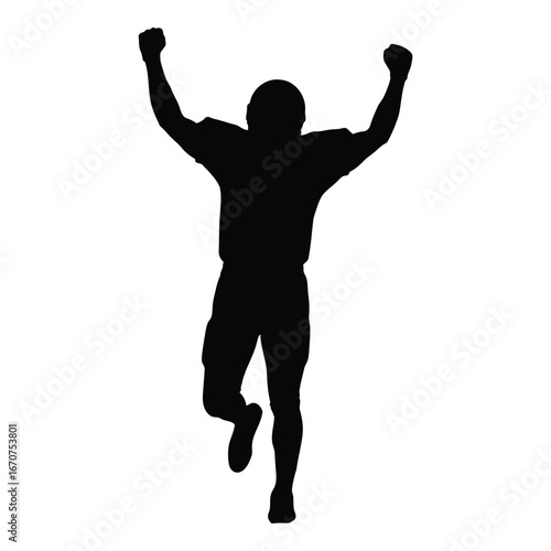 Silhouette of a triumphant athlete with arms raised in victory celebrating a successful achievement or win silhouette