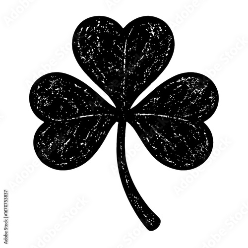 Stylized Black and White Shamrock Clover Vector Illustration with a Textured Finish