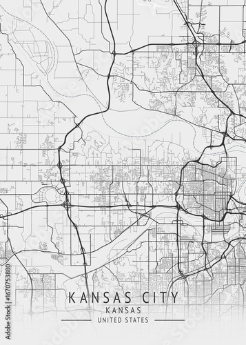 Kansas City - Kansas - US Gray Map Art