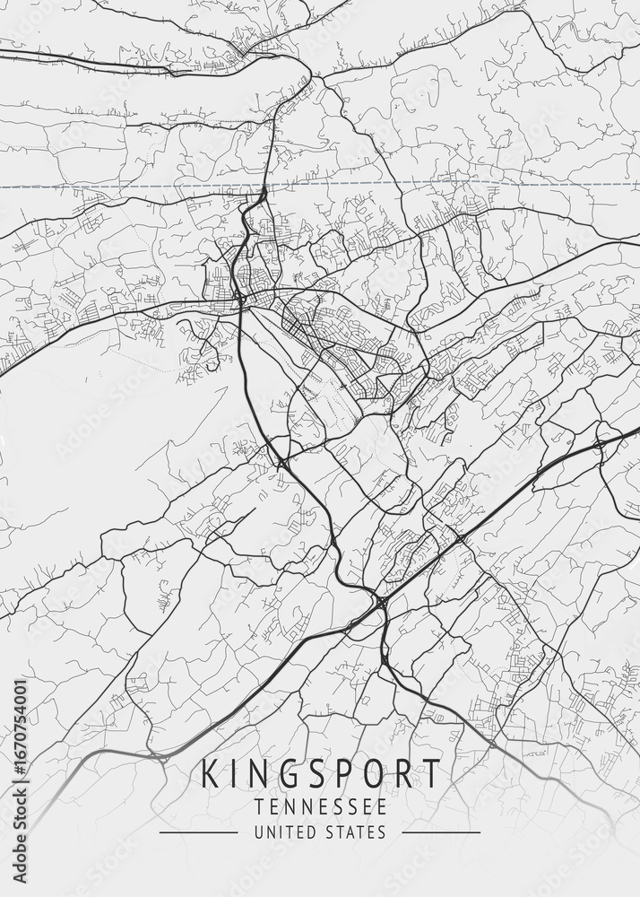 Obraz premium Kingsport - Tennessee - US Gray Map Art