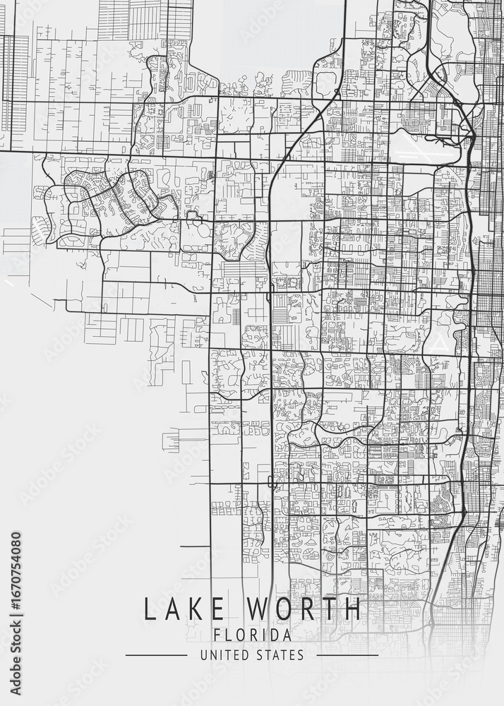 Naklejka premium Lake Worth - Florida - US Gray Map Art