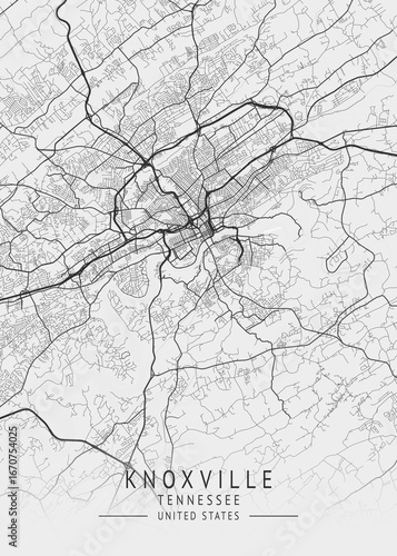 Knoxville - Tennessee - US Gray Map Art