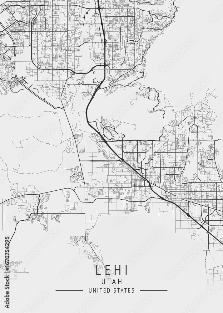 Naklejka premium Lehi - Utah - US Gray Map Art