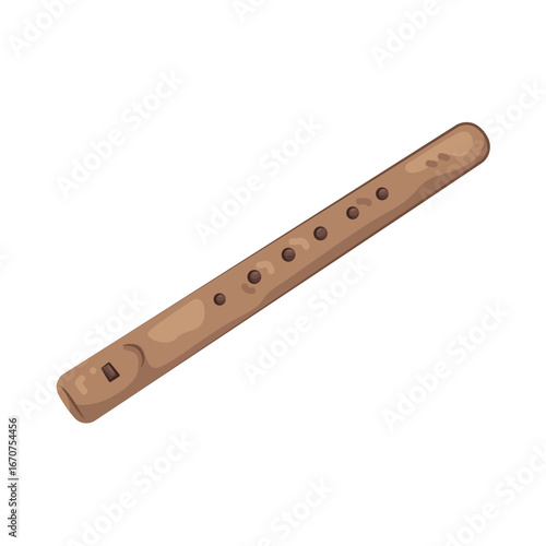 Illustration of Wooden Flute Musical Instrument 