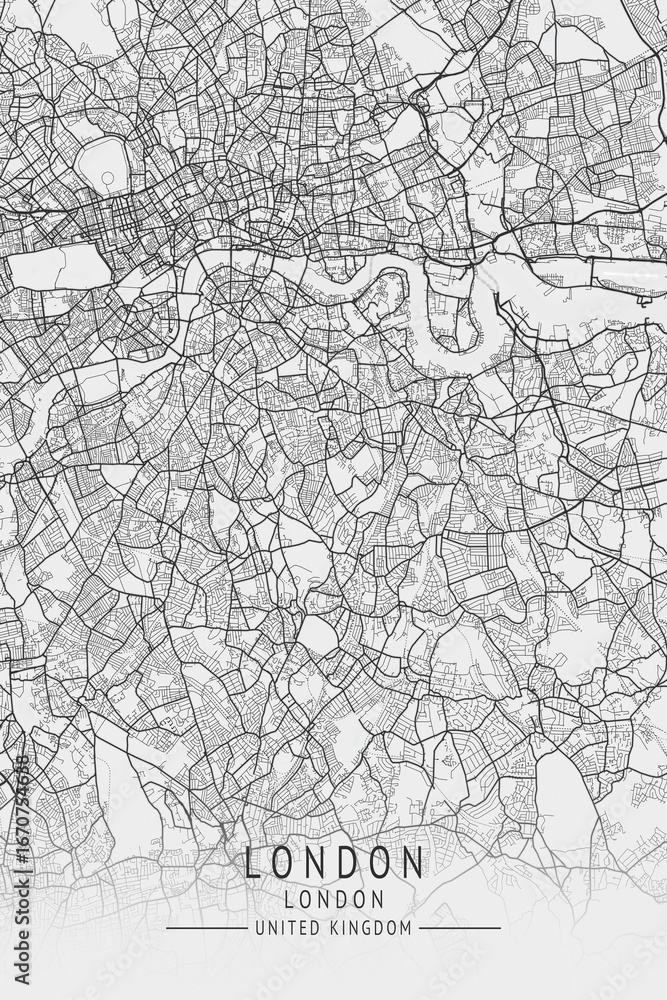Fototapeta premium London - London UK Gray City Map_026