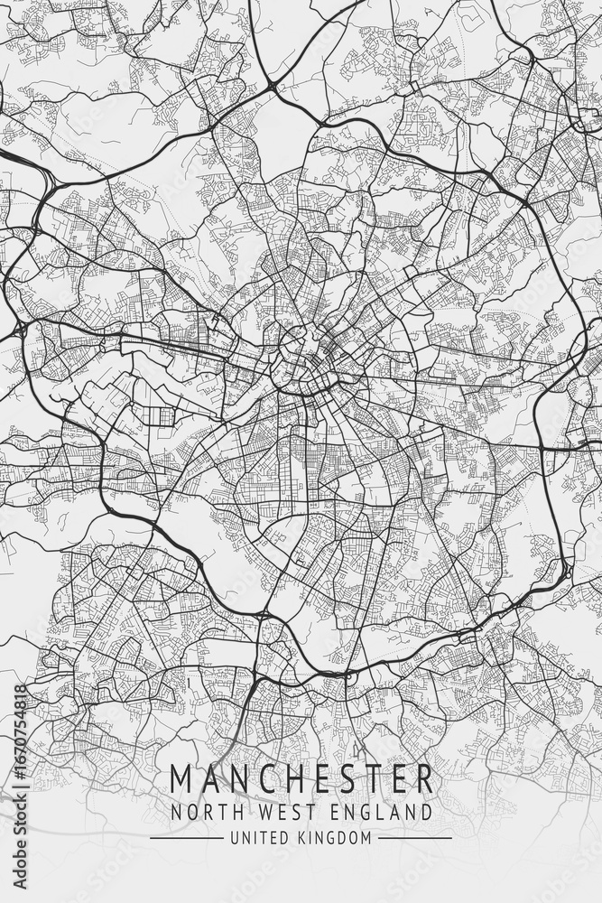 Fototapeta premium Manchester - North West England UK Gray City Map_970
