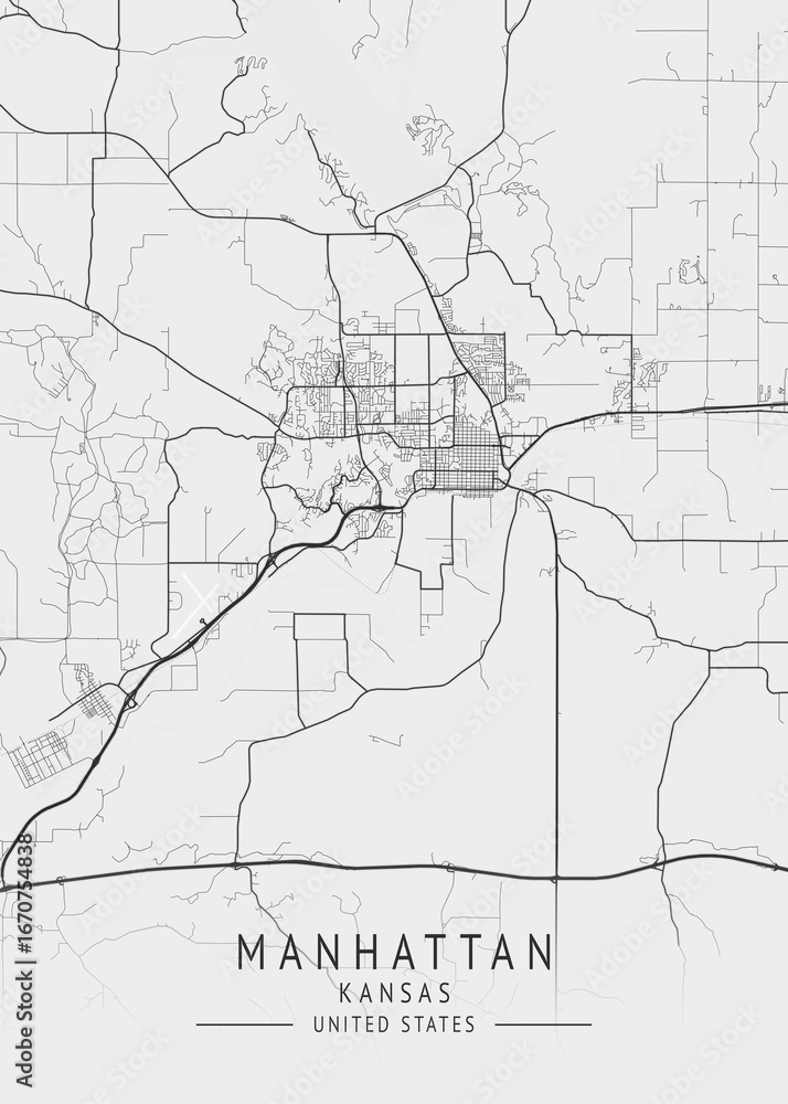 Fototapeta premium Manhattan - Kansas - US Gray Map Art