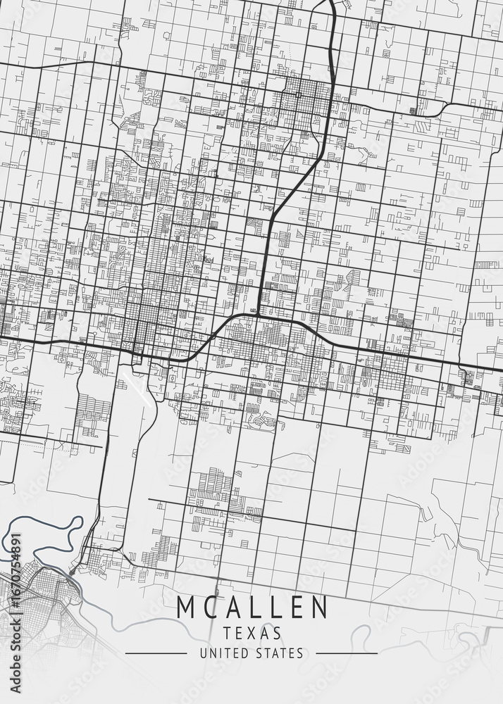Fototapeta premium Mcallen - Texas - US Gray Map Art