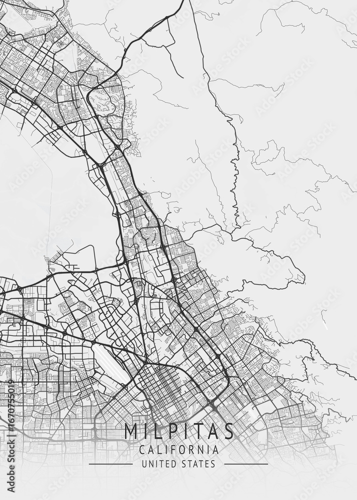 Naklejka premium Milpitas - California - US Gray Map Art