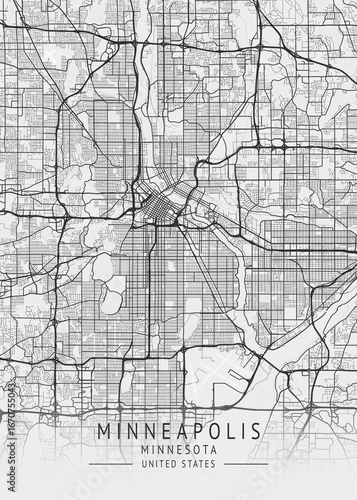 Minneapolis - Minnesota - US Gray Map Art