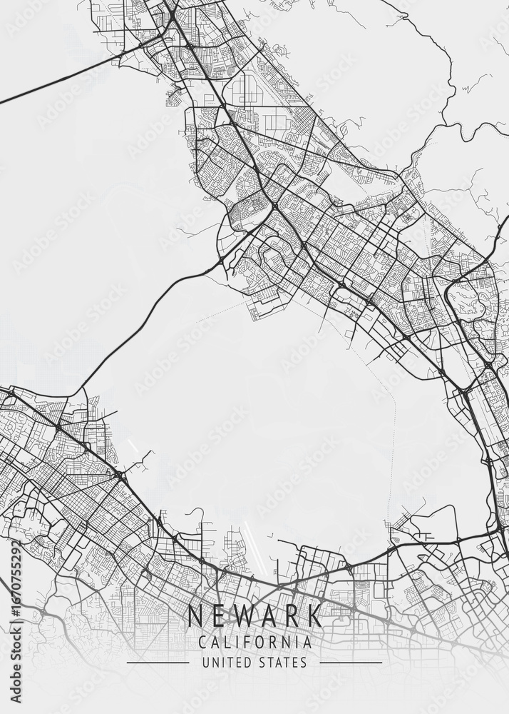 Naklejka premium Newark - California - US Gray Map Art
