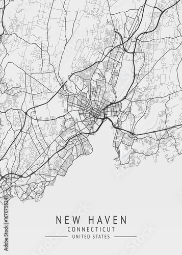 New Haven - Connecticut - US Gray Map Art